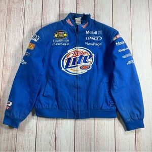 Vintage Miller Lite Kurt Busch NASCAR Jacket Faded Distressed Womens XL Blue
